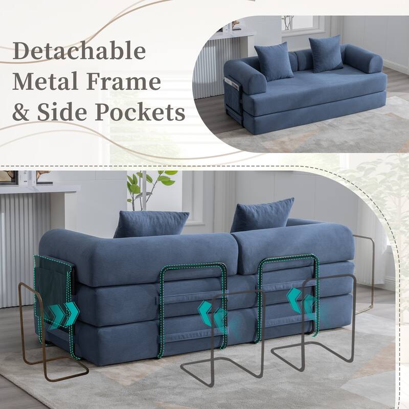 HOMEFUN Corduroy Upholstered Modern Comfort Foldable Compressible Sofa Bed with Sturdy Metal Frame