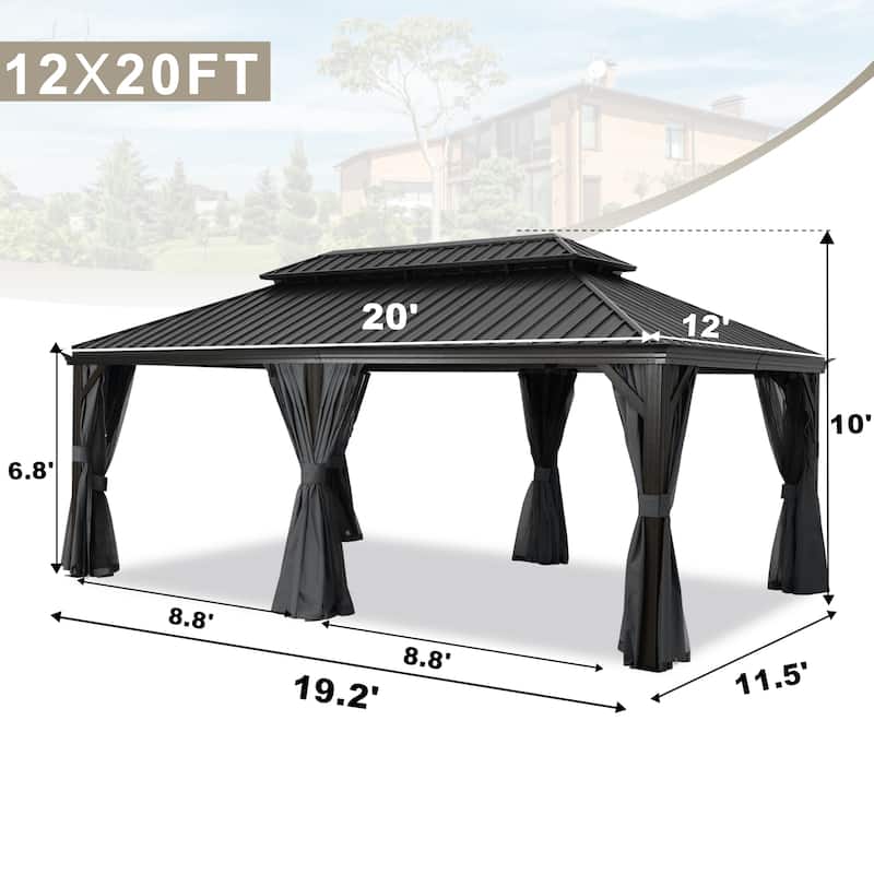 ABCCANOPY Outdoor Hardtop Gazebo with Galvanized Steel Double Roof