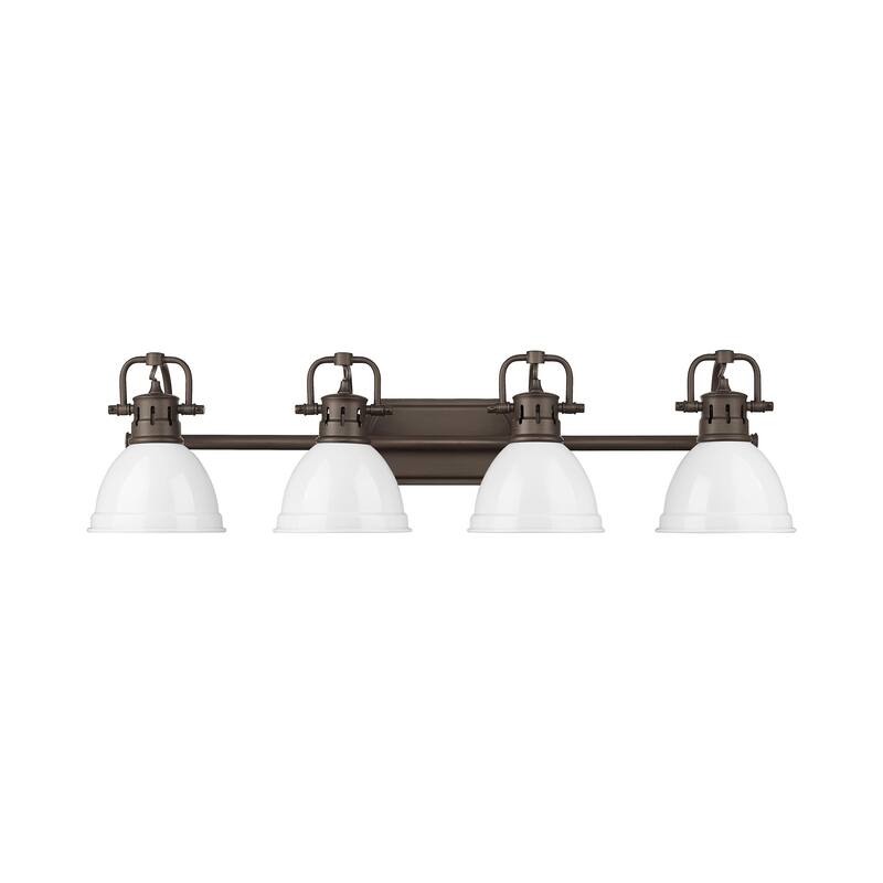 Yep by Golden Lighting Duncan 4-light Vanity in Rubbed Bronze and White shade