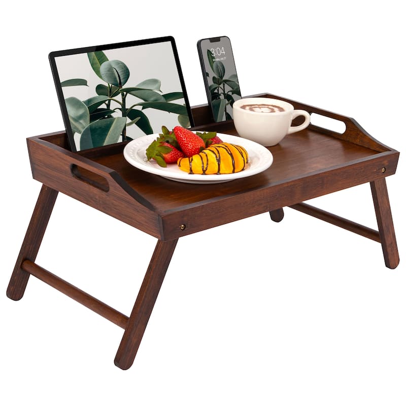 Rossie Home Medium Media Bed Tray with tablet and phone holder - Java Bamboo