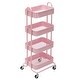 preview thumbnail 6 of 51, 4-Tier Metal Utility Cart with Wheels Storage Shelves Organizer Trolley Cart pink