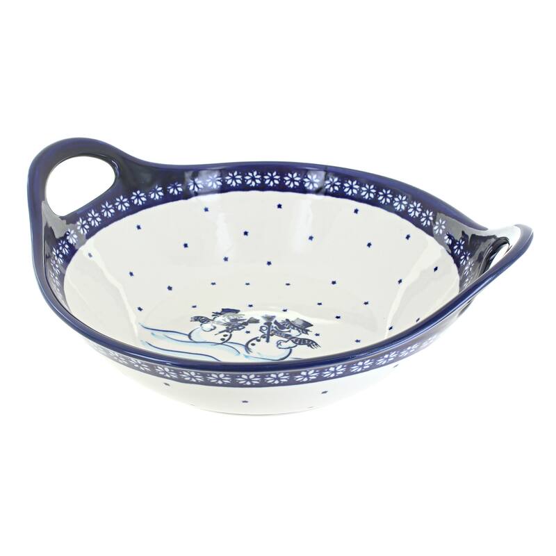 Blue Rose Polish Pottery 1347 Zaklady Deep Bowl with Handles - Frosty Friend
