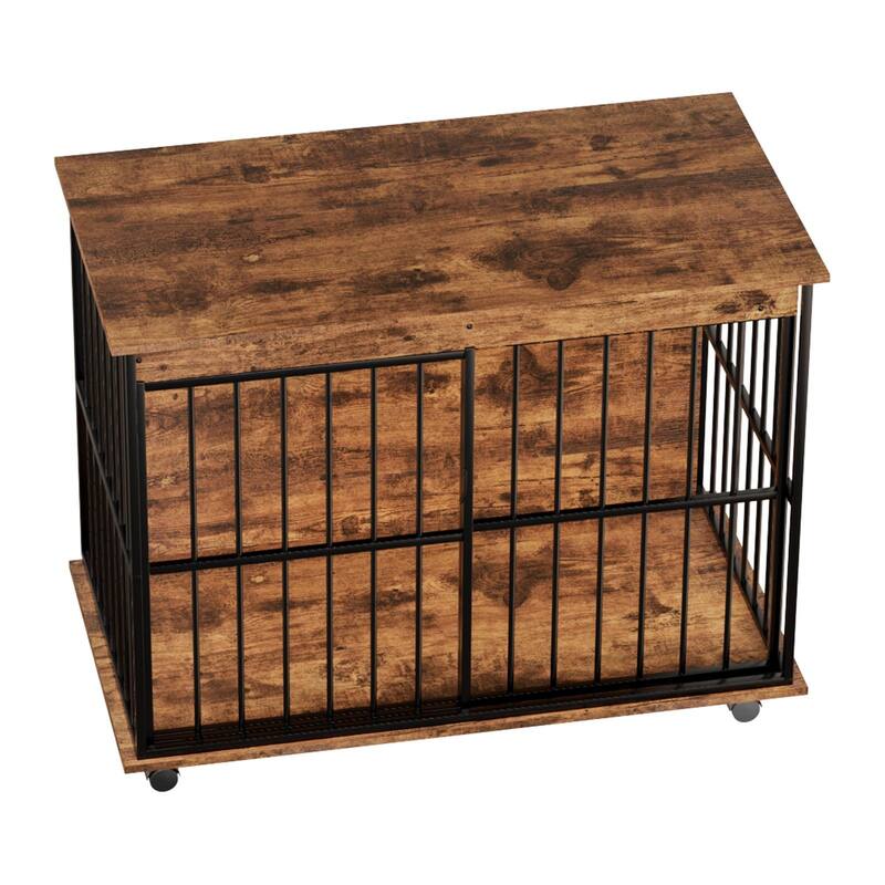 Modern Wooden Dog Crate Furniture, Large Dog Kennel Cage for Medium to Large Dogs, Pet Crate with Sliding Door & Tray
