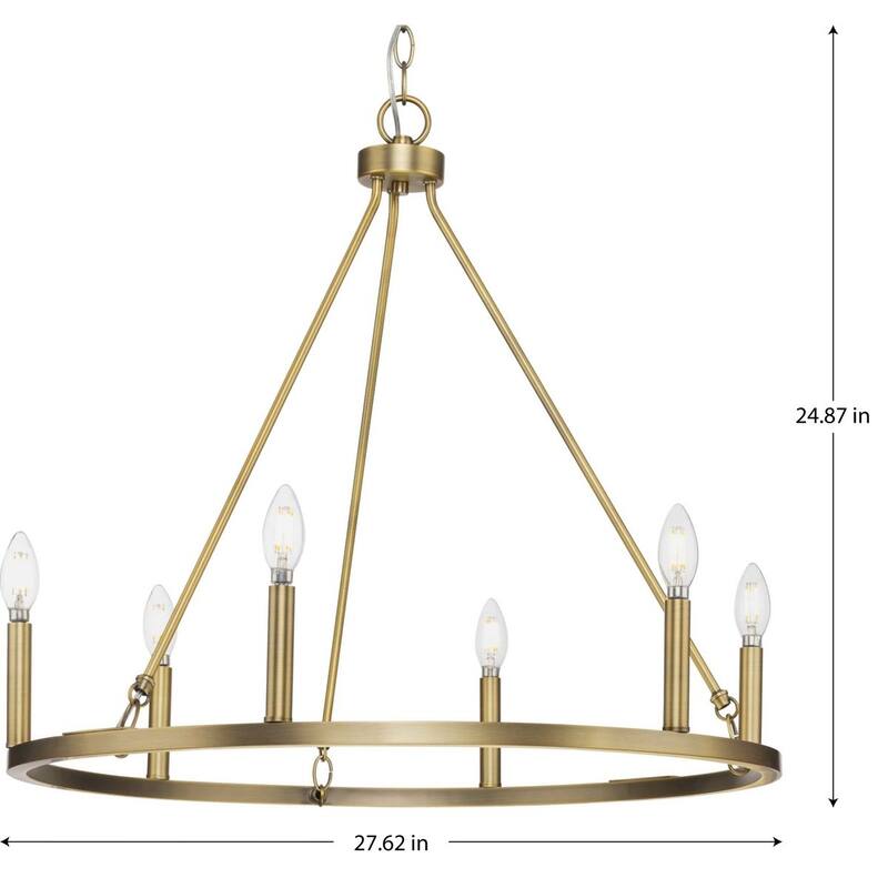 Gilliam Collection Six-Light Vintage Brass New Traditional Chandelier - 27.62 in x 27.62 in x 24.87 in