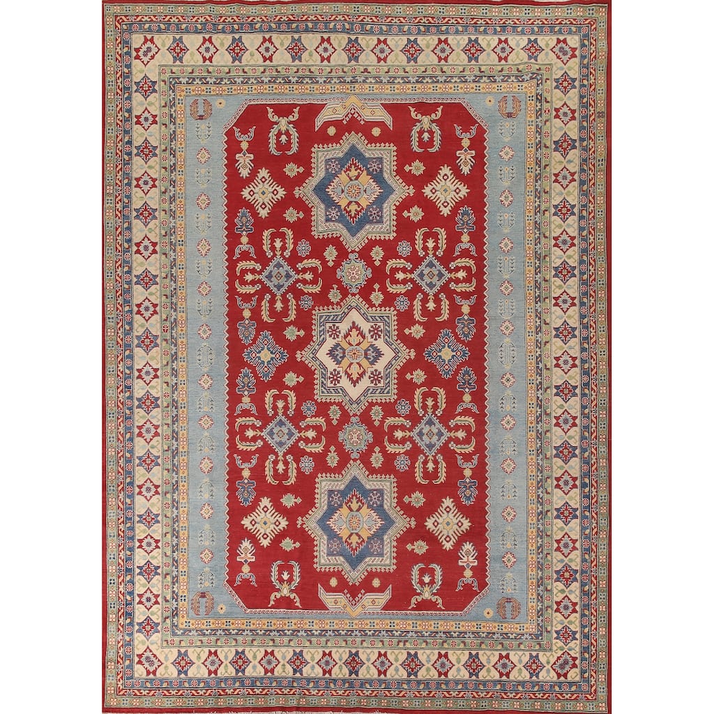 Red Kazak Area Rug Handmade Traditional Oriental Wool Carpet - 10'0"x 12'10"