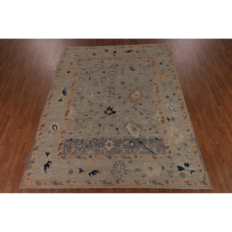 All-Over Floral Oushak Vegetable Dye Area Rug Hand-Knotted Wool Carpet - 8'1"x 10'5"
