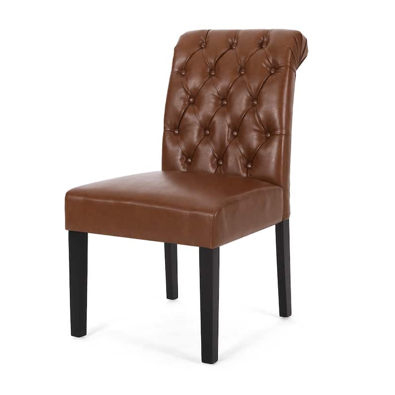 Modern Set of 2 Dining Chairs with Tufted Diamond-Stitched Backrest, Padded Seat, Solid Wood Legs for Dining Room, Living Room