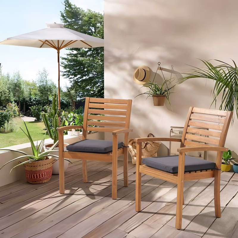 Patio 2-piece Stackable Acacia Wood Dining Chairs