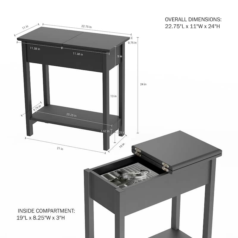 Hastings Home Flip Top End Table with Storage - 22.75” x 11” x 24”