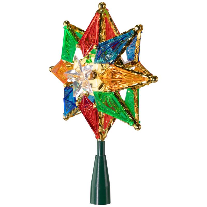 8" Multi Color 8-Point Star Christmas Tree Topper - Clear Lights