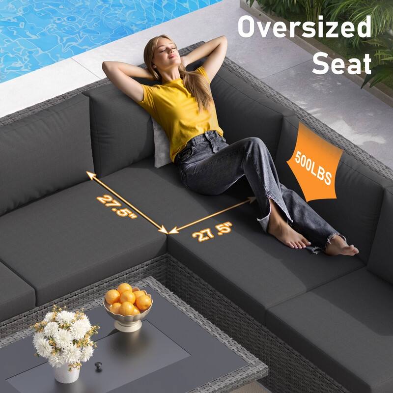 FINCATI Outdoor 7-piece High-back Wicker Patio Sectional Set with 43'' Fire Pit Table, 500 lbs Luxury Oversized Conversation Set