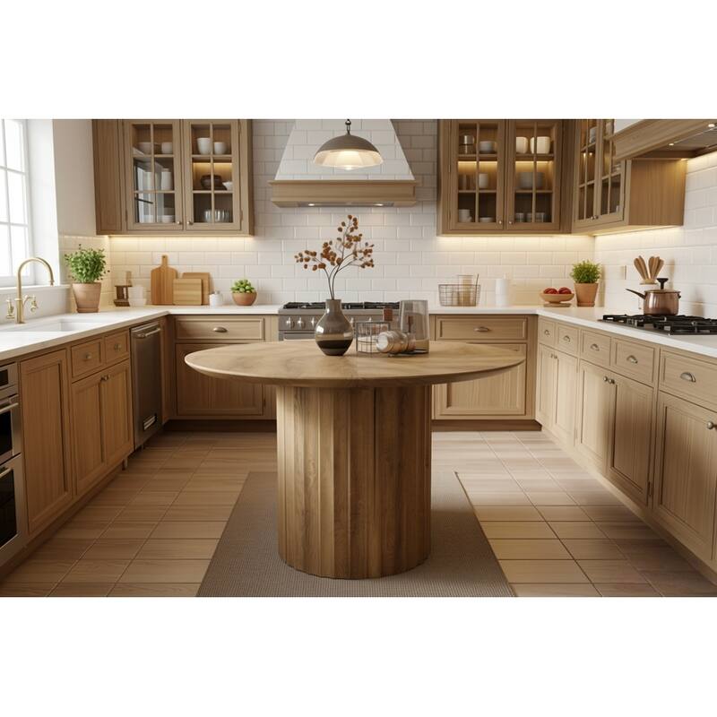 47'' Round Dining Table, Modern Kitchen Table with Fluted Pedestal Base