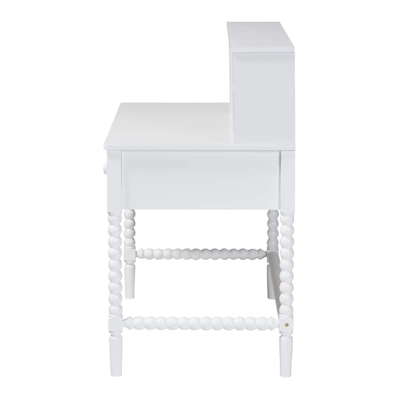 Archwood Writing Desk with Hutch - 3-Drawer Wood Desk with Bobbin Design for Home Office or Bedroom Workspace, White