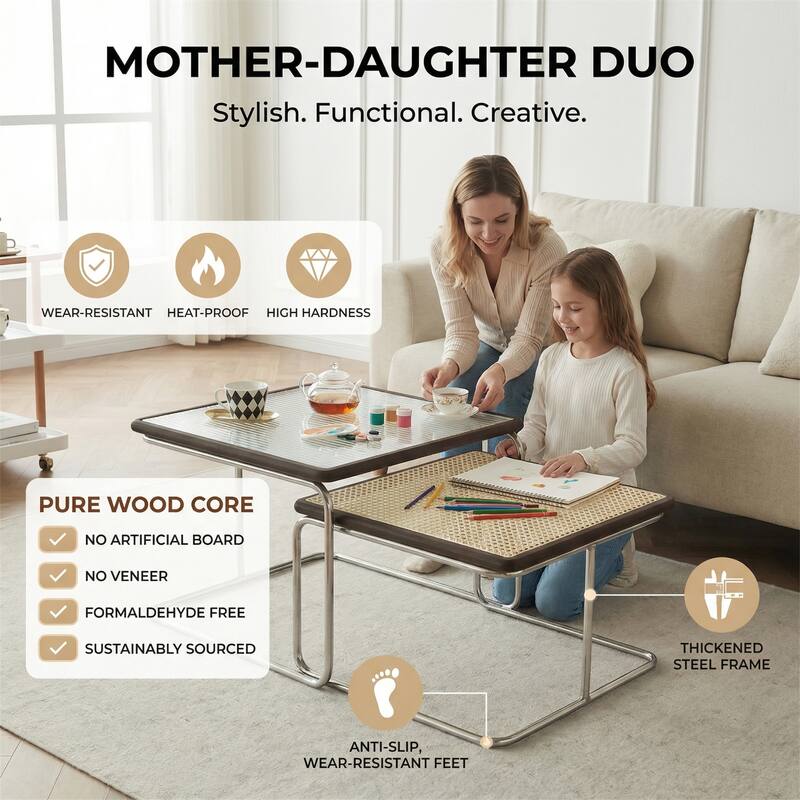 Modern Versatile Indoor/Outdoor Coffee Table with Solid Wood Frame