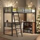 preview thumbnail 1 of 16, Twin Size Metal Loft Bed with 3 Layers of Shelves and L-shaped Desk for Home Black