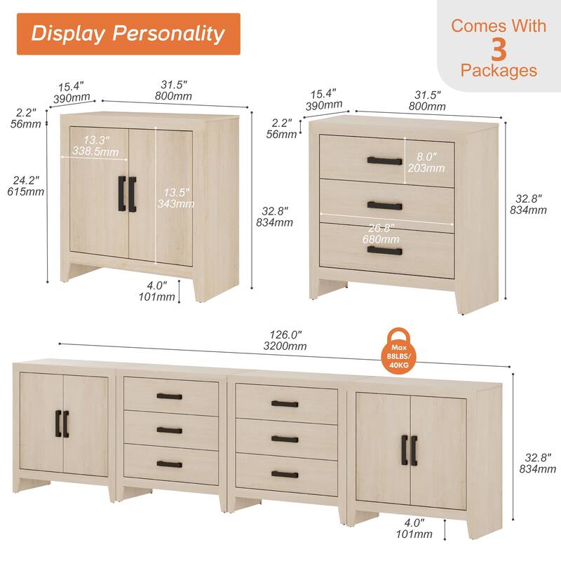 WAMPAT Buffet Cabinet with Drawers & Doors