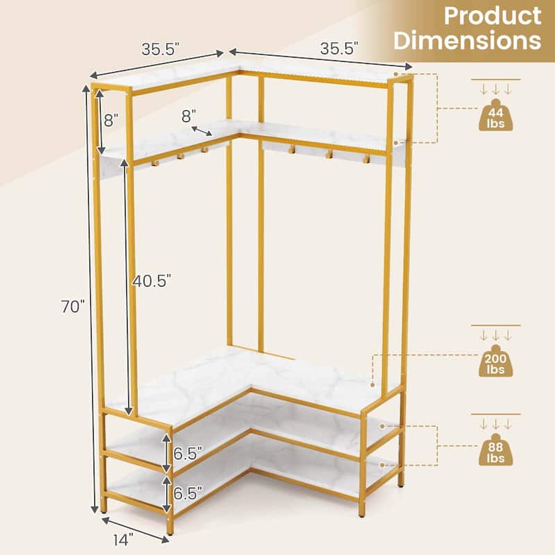 Costway Corner Garment Rack L-shaped Clothes Rack with Open Shelves & - See Details
