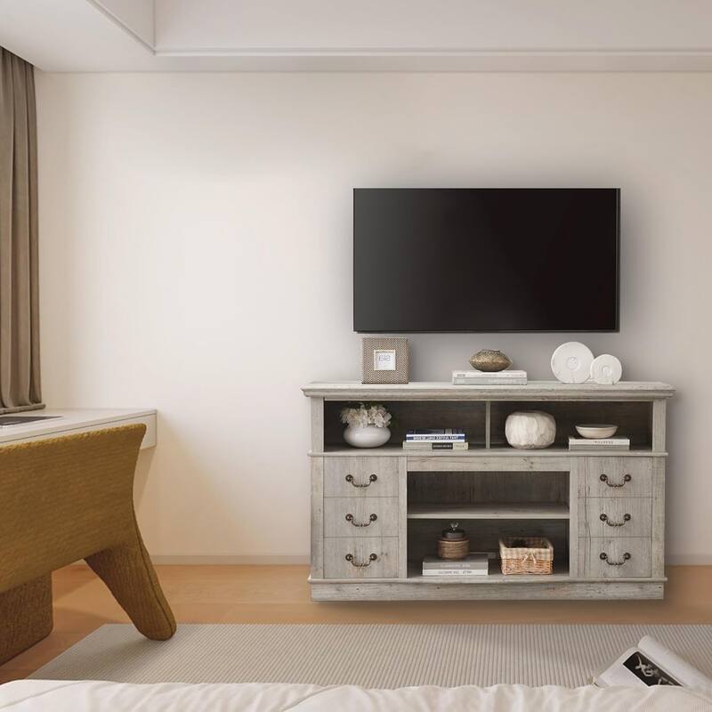 Roomfitters Traditional TV Media Stand, Farmhouse Rustic Entertainment Console, Up to 65" TV, Open and Closed Storage Space