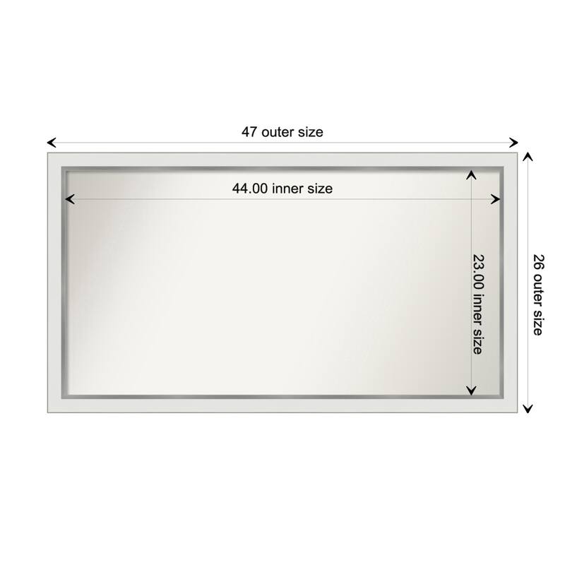 Eva White Silver Narrow Framed Non-Beveled Custom Wall Mirror, Bathroom Vanity Mirror - Outer Size: 47.25 x 26.25