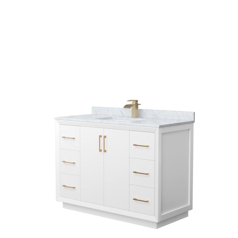 Strada 48-Inch Single Vanity Set, Carrara Marble Top - White, Bronze Trim, Carrara Marble Top