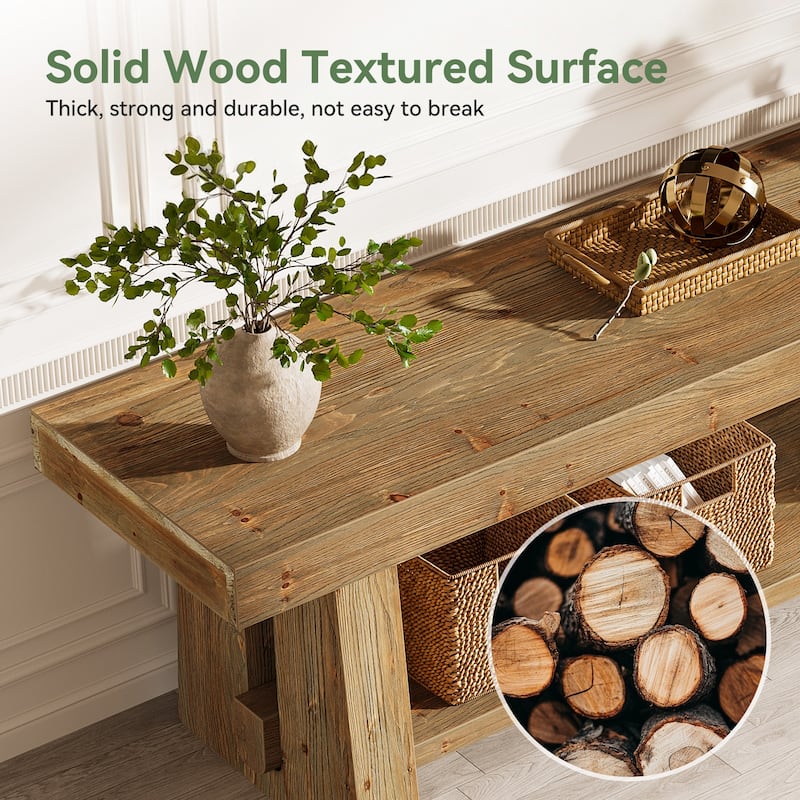 63-Inch Farmhouse TV Stand, 2-Tier Solid Wood Entertainment Center