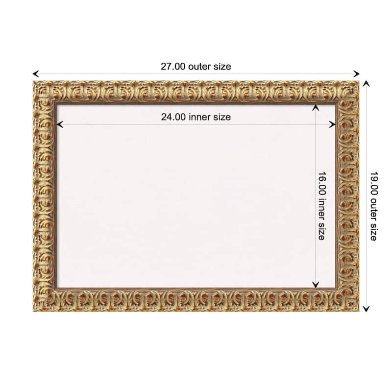 Florentine Gold Wood Framed White Corkboard Bulletin Board - Board Size 24x16