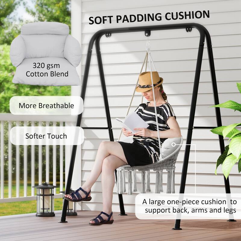 Hanging Swing Chair with Soft Cushion for Indoor Outdoor Use - 31.5" W x 23.6" D x 15.7" H