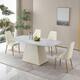 71-Inch Stone DiningTable with Carrara White color and Striped Pedestal ...