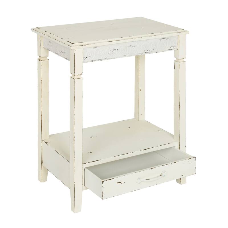 Kate and Laurel Idabelle Wood Side Table with Drawer, White