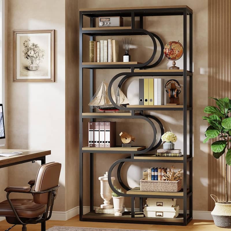 71" Tall Bookshelf 5-Tier Industrial Etagere Bookcase with Heavy-Duty Frame - 39.3" L x 11.81" W x 71.2" H - Rustic Brown / Black