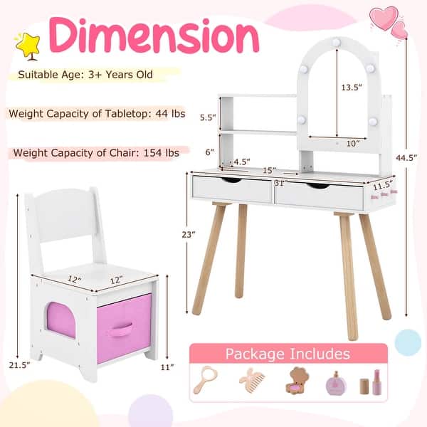 Costway Kids Vanity Set with 3-Color Lighting Modes, Adjustable - See Details