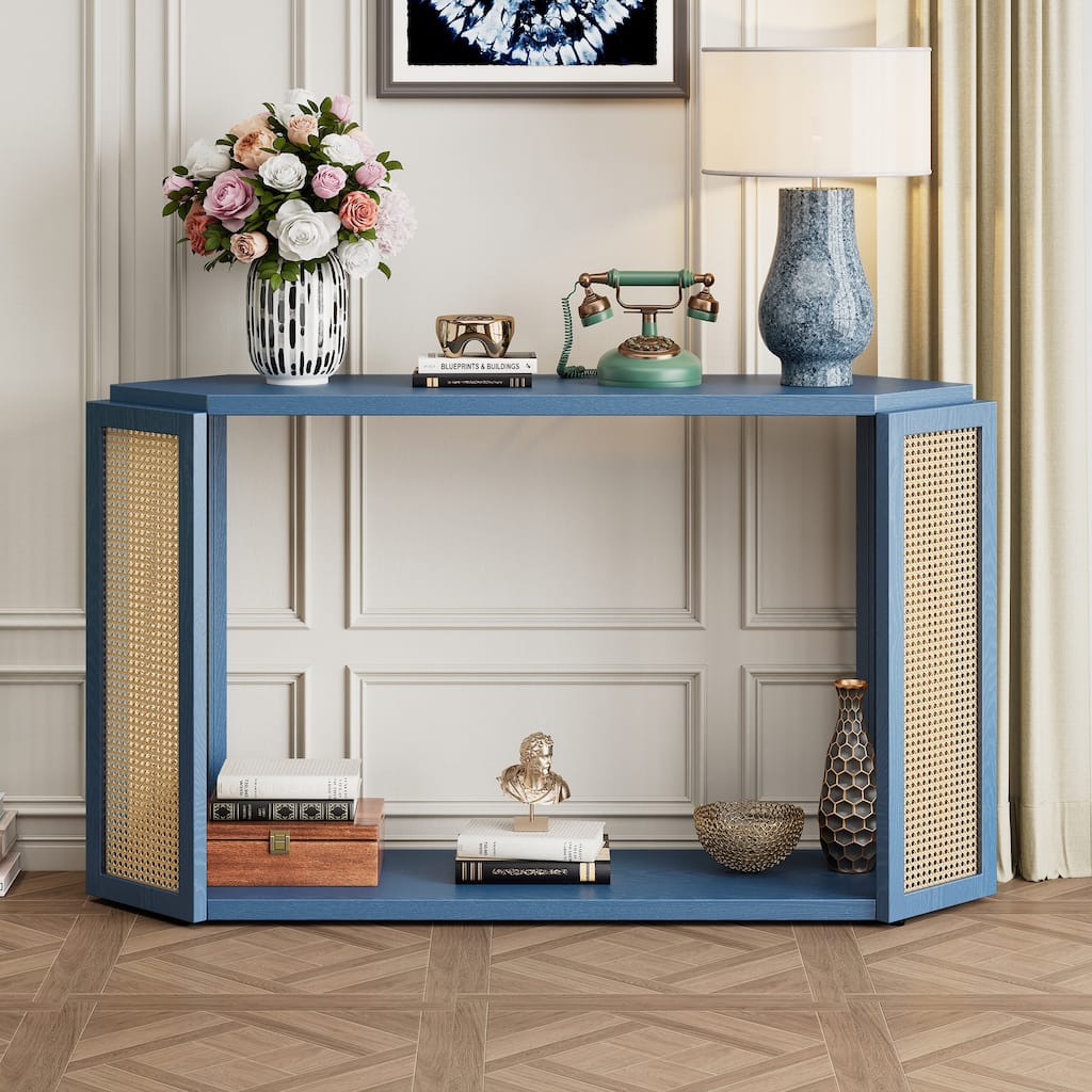Narrow Console Table with Unique Irregular Top Design