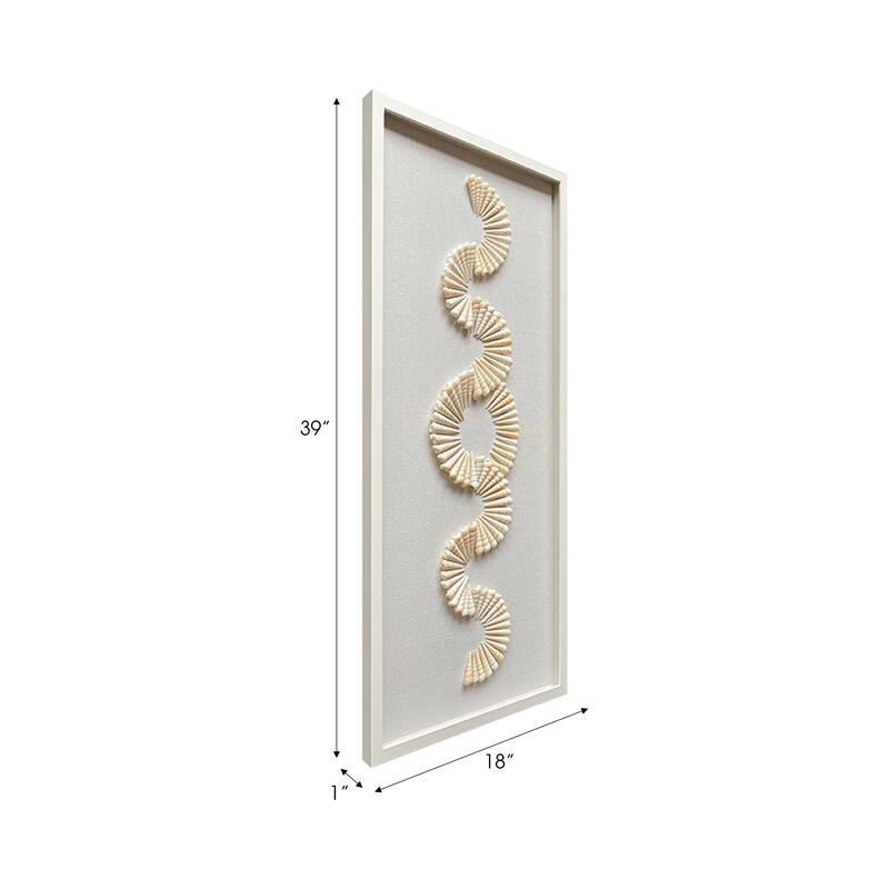 Shell Wood Frame Wall Art Textured Design Home Office - 40" White