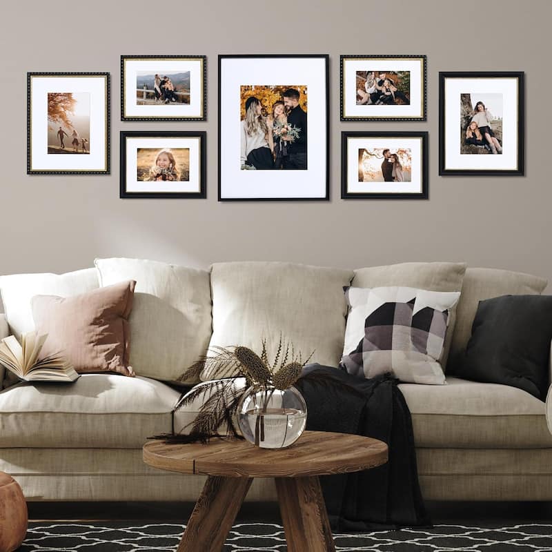 Camden Reed 7 Piece Gallery Wall Frame Set, (1) 12x16 Inch, (2) 8x10 Inch, and (4) 6x8 Inch, Black/Gold