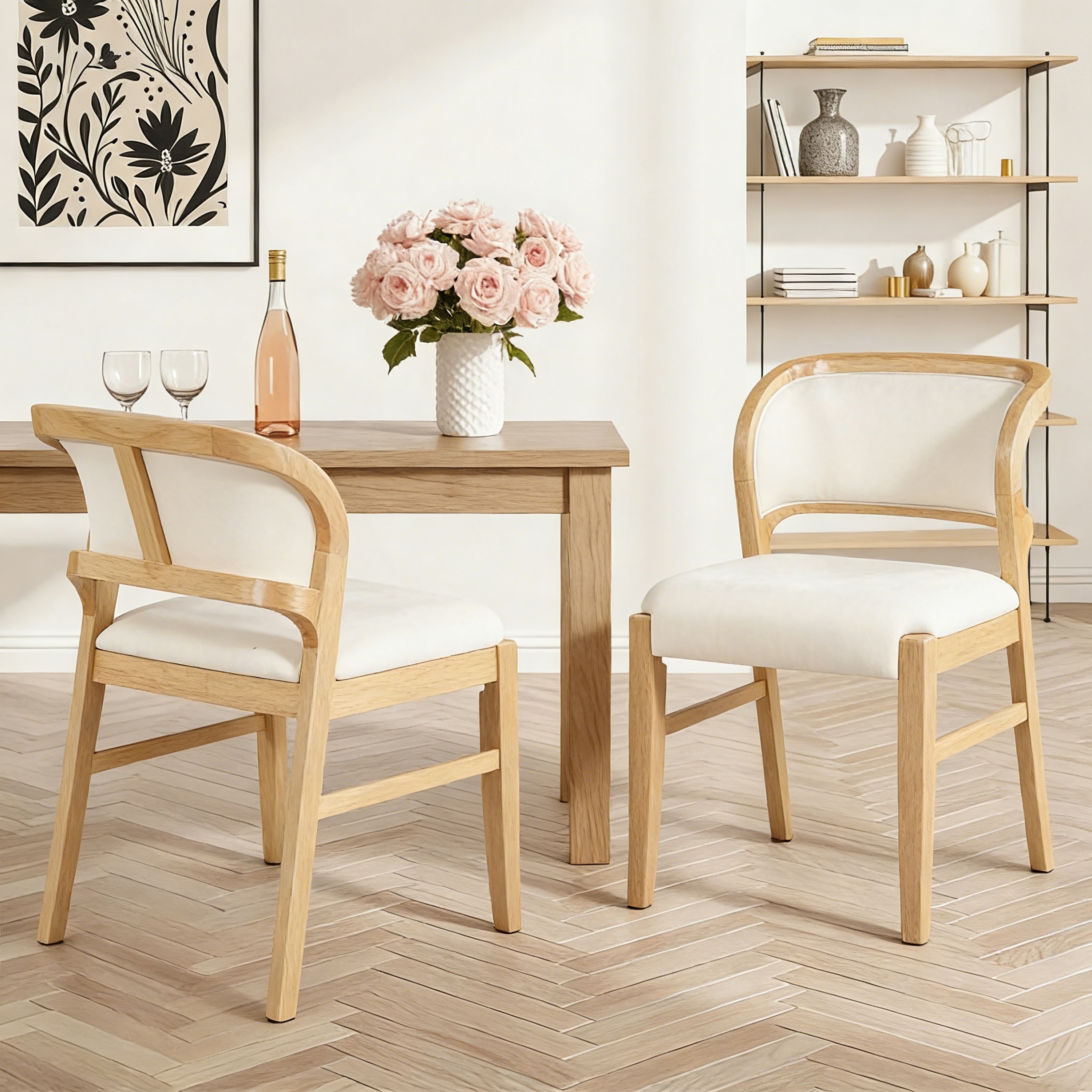 Christopher Knight Home - Mid-Century Modern Upholstered Dining Chair with Solid Rubber Wood Frame and Padded Seat Back