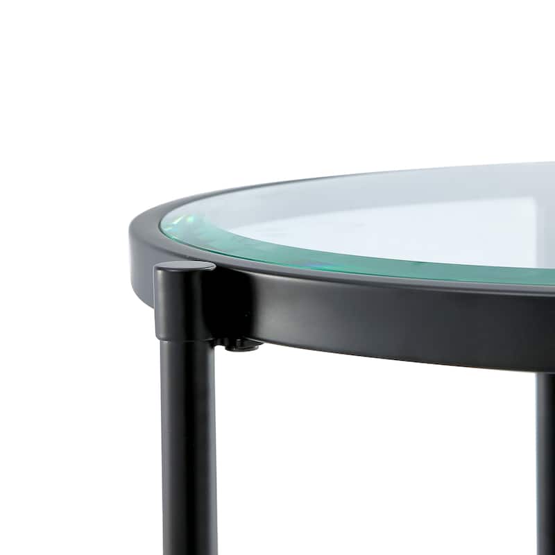 Sleek Minimalist Coffee Table, Crystal Clear Tempered Glass + Matte Black Industrial Frame