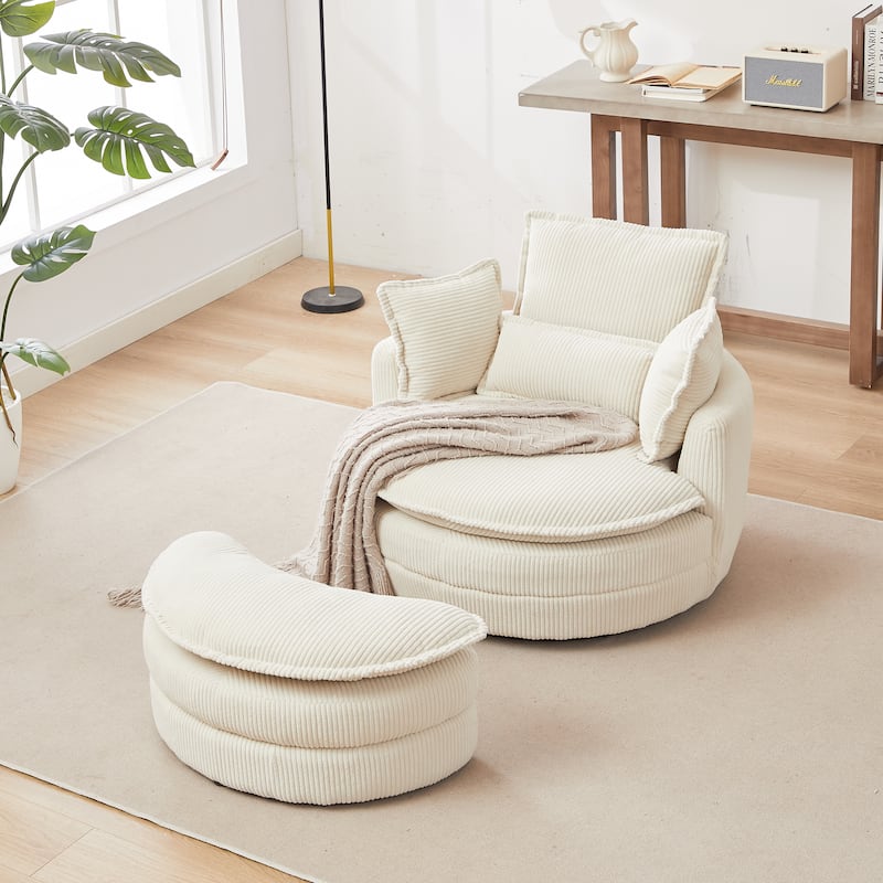 52" Upholstered Swivel Barrel Chair with Moon Storage Ottoman