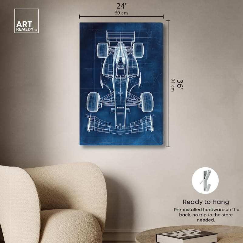 Race Car Blueprint Canvas by Art Remedy, Gallery Wrapped