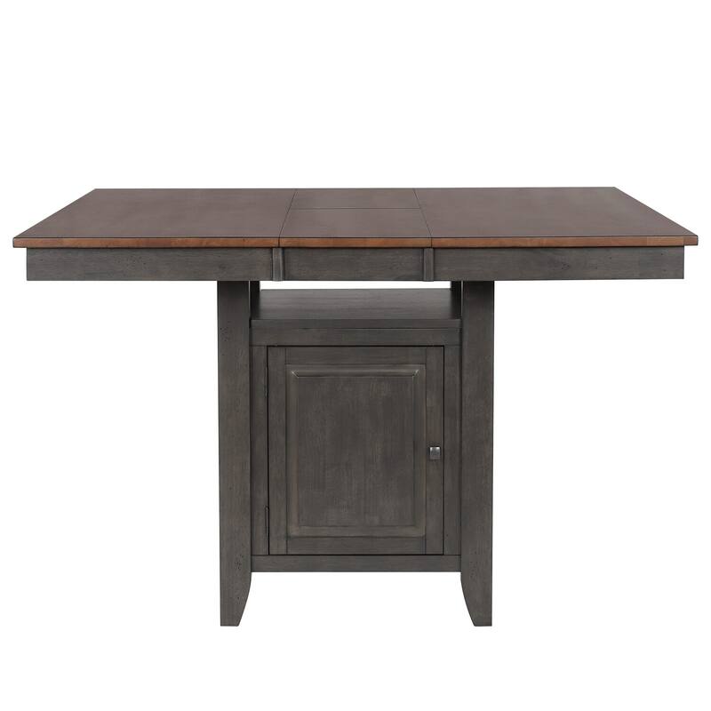 Counter Height Dining Set 5Pc Extendable Table 6 Stools Storage Cabinet Distressed Brown