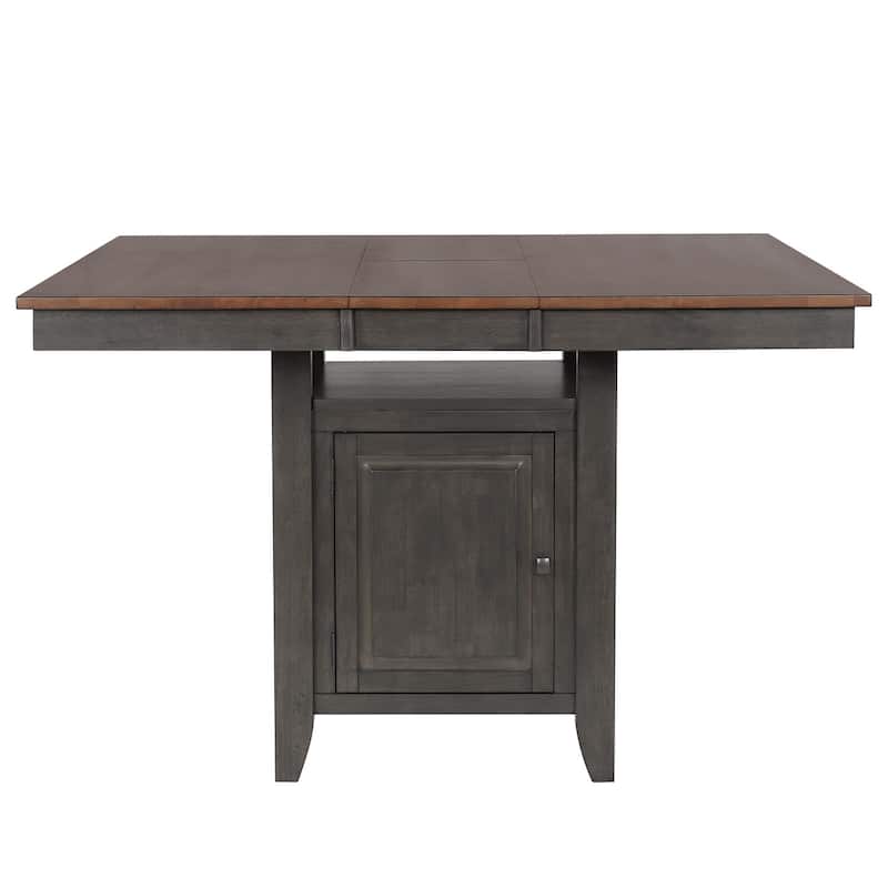 Counter Height Dining Set Extendable Table 5 Stools Storage Cabinet Distressed Brown Wood