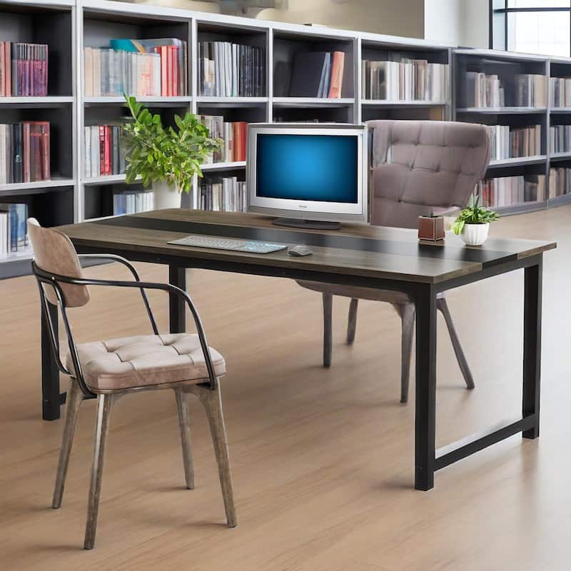 59" Reversible L-Shaped Office Desk with Monitor Riser and Side Shelves Brown Home Computer Table