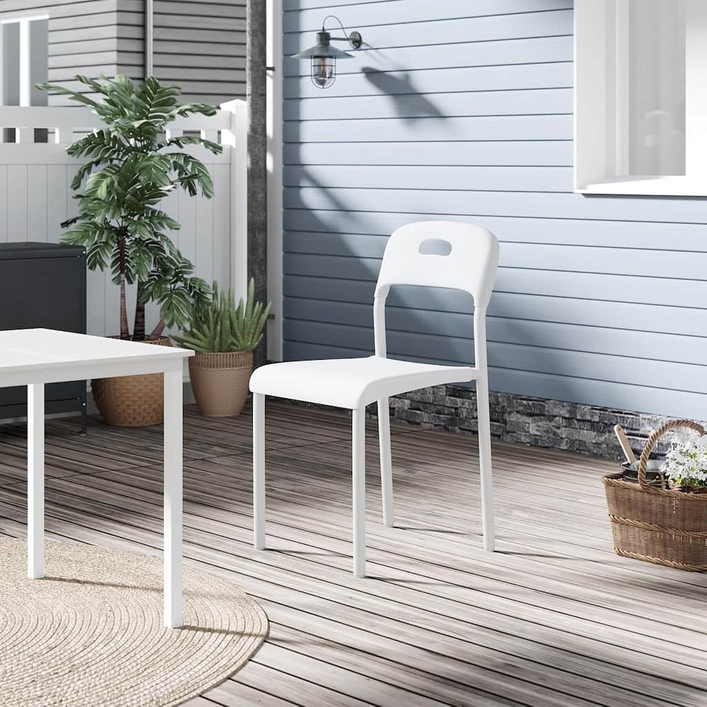 Outdoor Patio Dining Chairs, Stackable Plastic Kitchen Chairs, Steel Legs Support