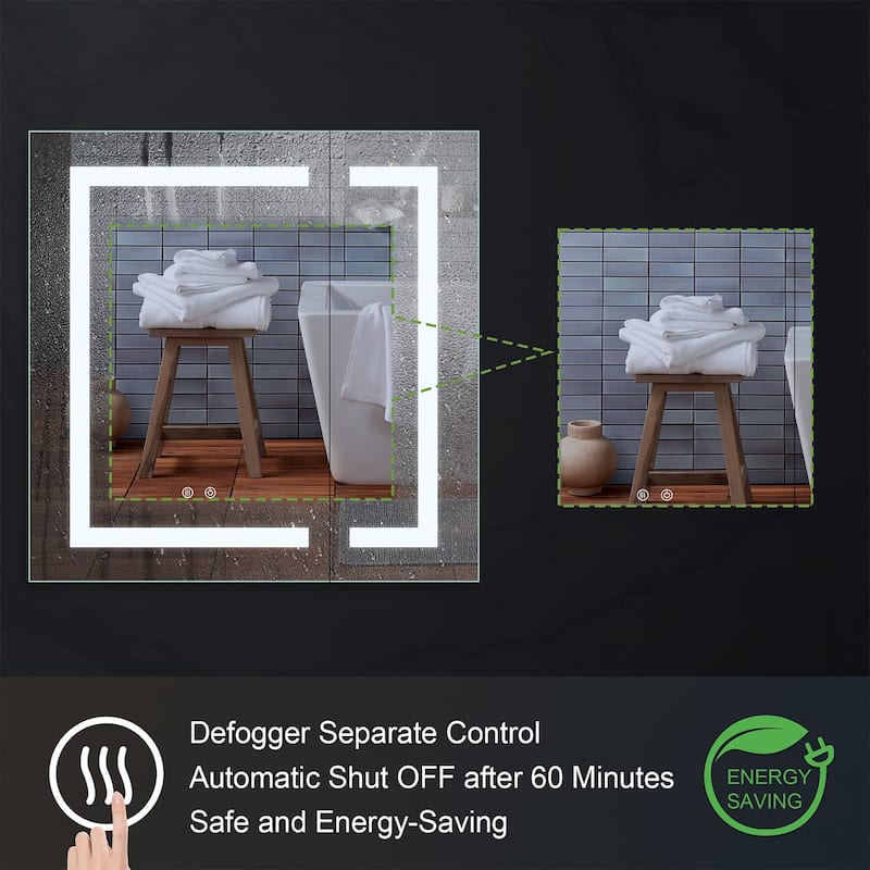 30" H Recessed or Surface LED Mirror Cabinet with Adjustable Glass Shelves,Defogger, Dimmer And Outlets & USB Ports