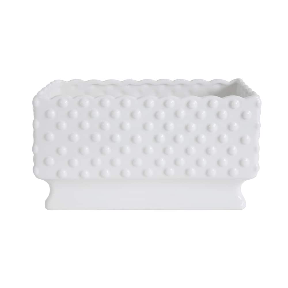 Ceramic Hobnail Planter with Scalloped Edge - 11.3"L x 5.8"W x 6.0"H