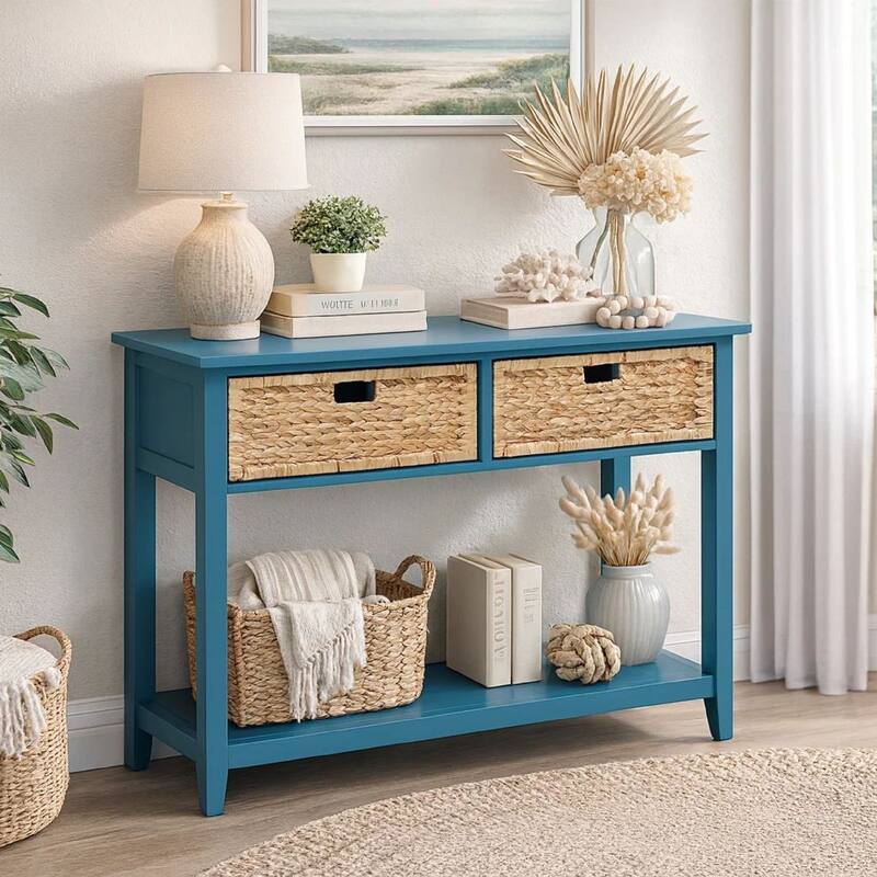 Flavius Console Table with 2 Drawers, Blue