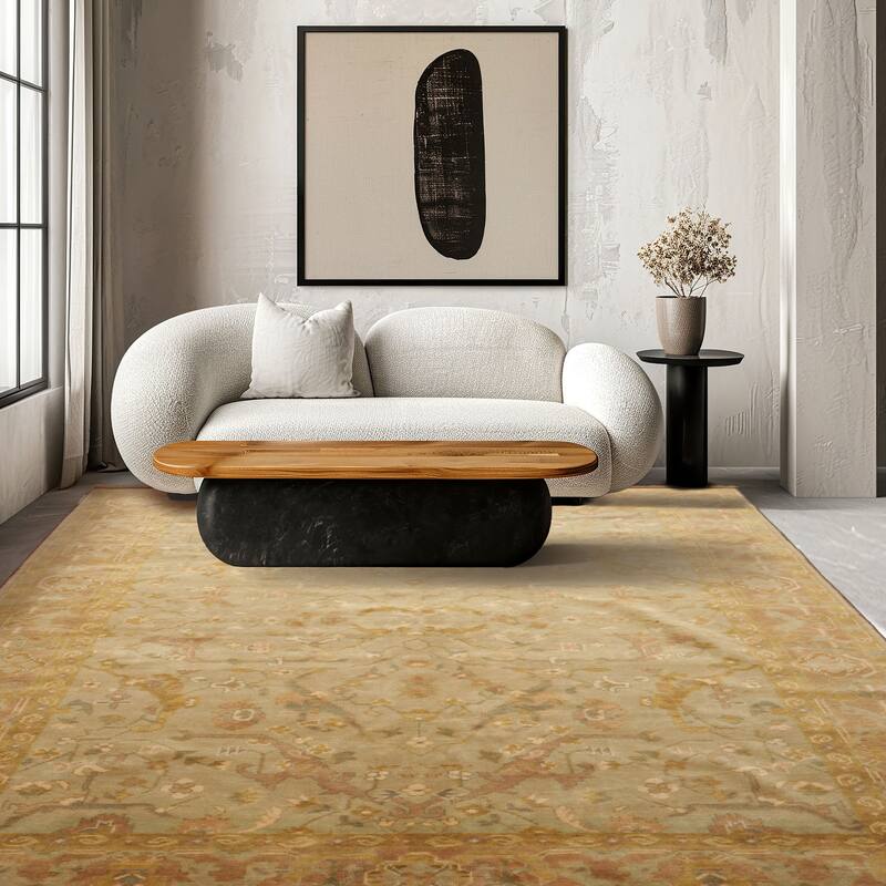 6x8'1'' Hand Knotted Mint Wool Traditional Botanical Oushak Rug - 6' x 8' 1''