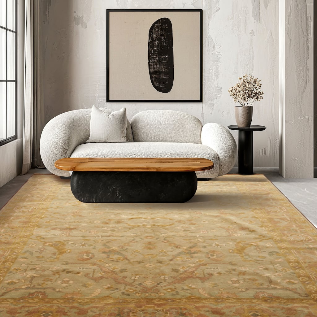 6x8'1'' Hand Knotted Mint Wool Traditional Botanical Oushak Rug - 6' x 8' 1''