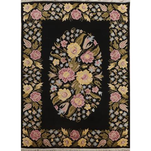 Vegetable Dye Aubusson Wool/ Silk Area Rug Hand-knotted Bedroom Carpet - 5'9" x 8'0"