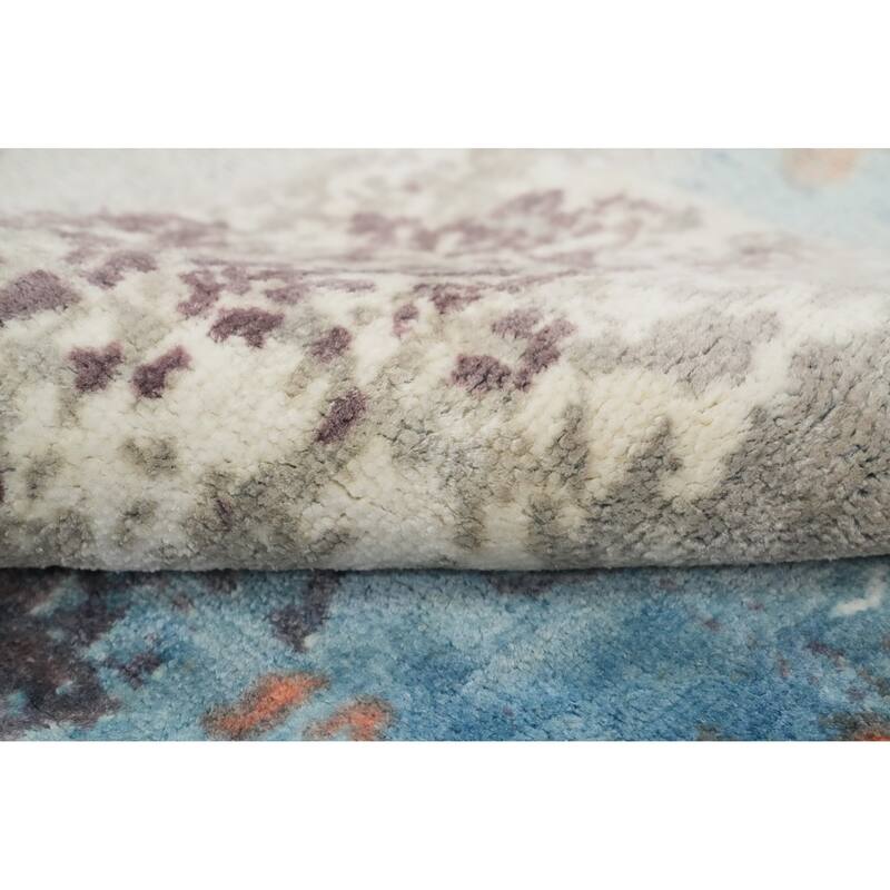 Hand Knotted Oriental Viscose Silk Carpet Modern Pictorial Multi-Colored Abstract Area Rug - 7' 3'' X 5' 2''