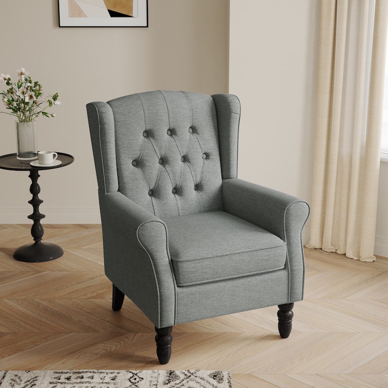 Button-Tufted Accent Chair Wingback Armchair - 38"H
